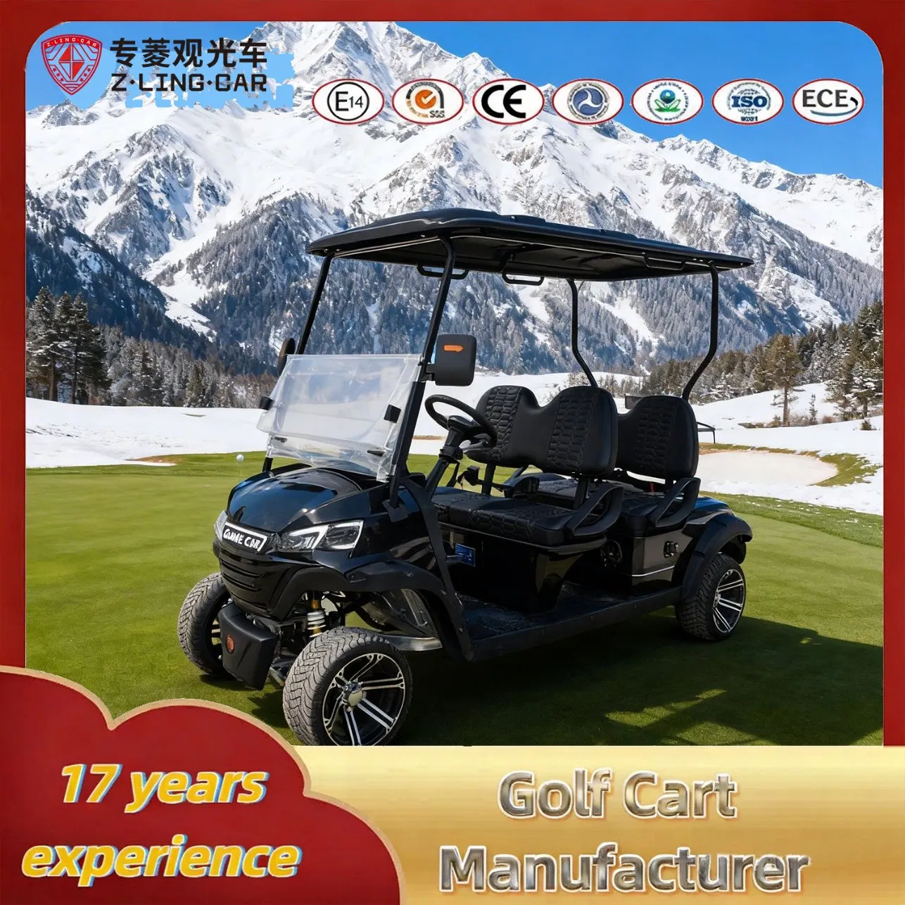 Zlingcar 4 Seat Electric Golf Cart Hotel Guest Pickup Service Sunshade Roof Comfortable Seating