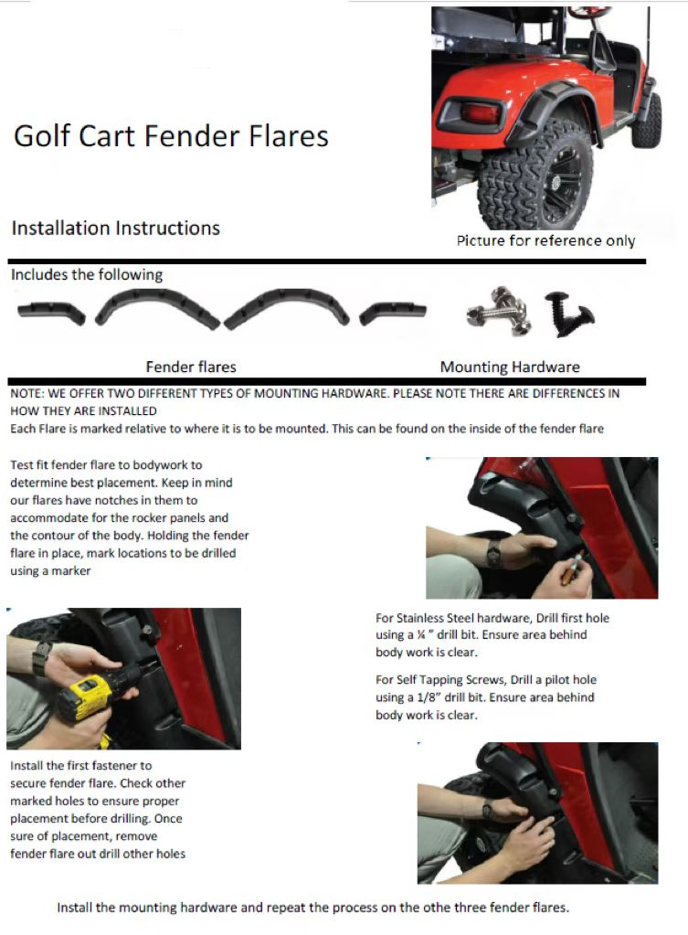 Top Golf Fender Flares Front &amp; Rear for Ezgo Club Car YAMAHA