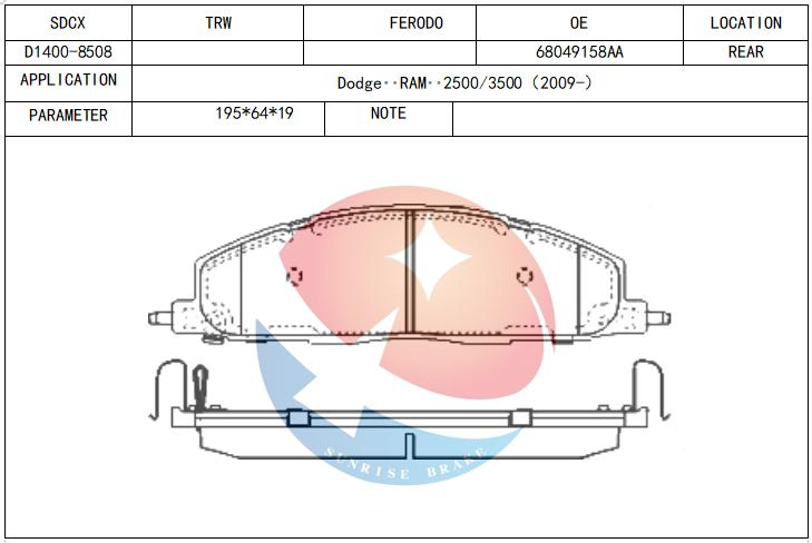 Sdcx Brake Pad D1400-8508/68049158AA Ceramic Material for Dodge RAM 3500/RAM 2500/Chrysler