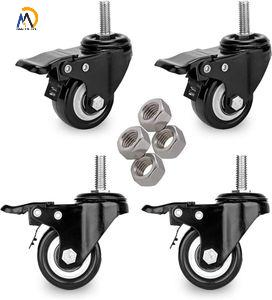 OEM 2-Inch Black Light-Duty Caster, Swivel Brake PU Furniture Wheel, Double Bearing Diamond Caster