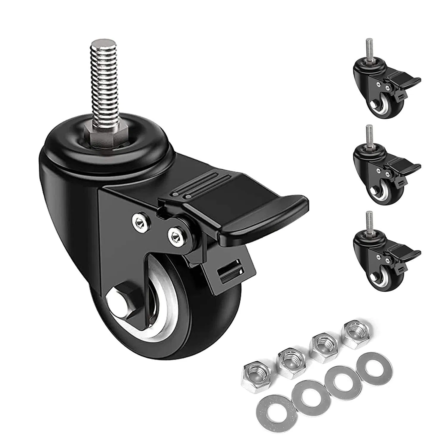 OEM 2-Inch Black Light-Duty Caster, Swivel Brake PU Furniture Wheel, Double Bearing Diamond Caster