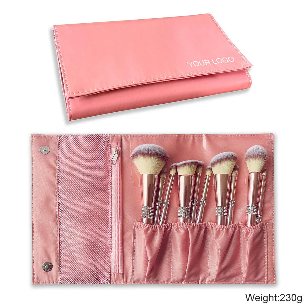Conjunto de Pincéis de Maquiagem com Logo Personalizado em Rosa Dourado 14PCS Pincel de Maquiagem de Luxo com Brilho de Diamante