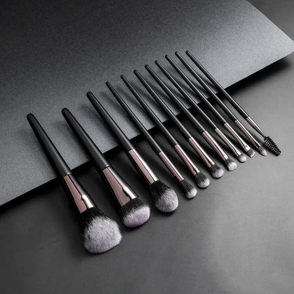 Wholesale Custom 11PCS Black Luxury Density Professional Portable Makeup Brush Set