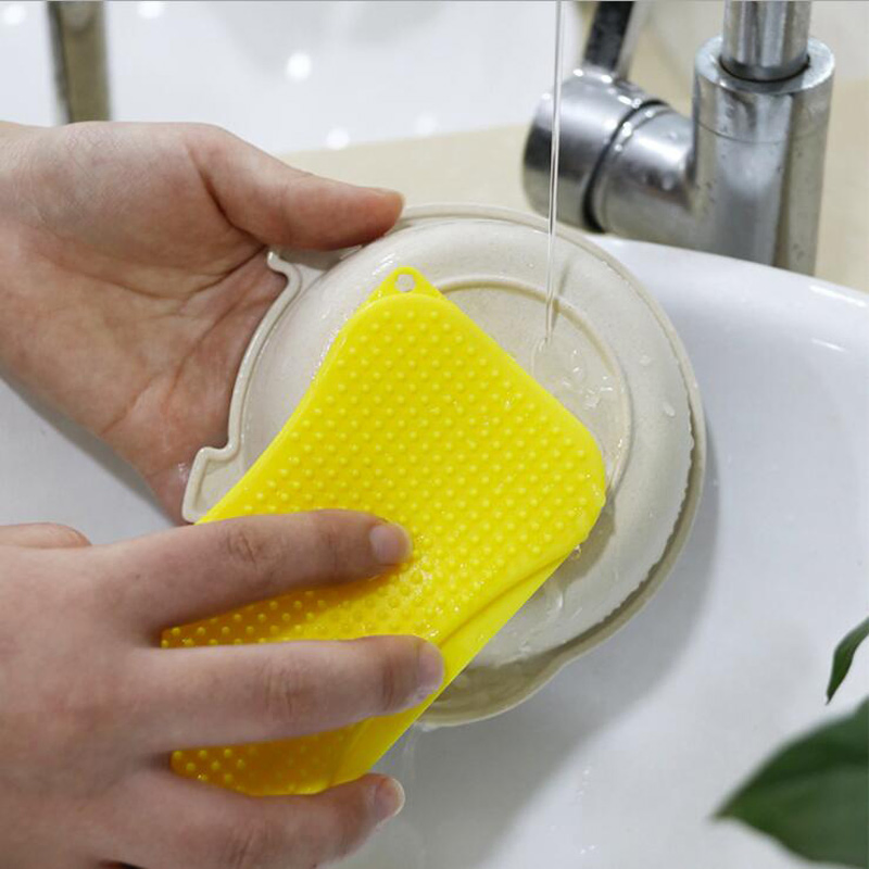 Esfregão de Silicone Multifuncional para Lavagem de Louça com Dispenser de Sabão Integrado Ferramenta de Limpeza de Cozinha Esg11989