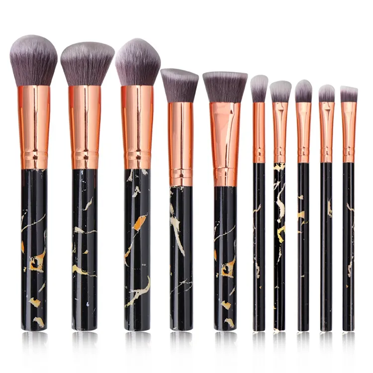 10 Conjunto de Pincéis de Maquiagem em Mármore Cabo Personalizado Fashionável Pincel Azul Pavao Etiqueta Privada Pincéis Cosméticos Maquillaje