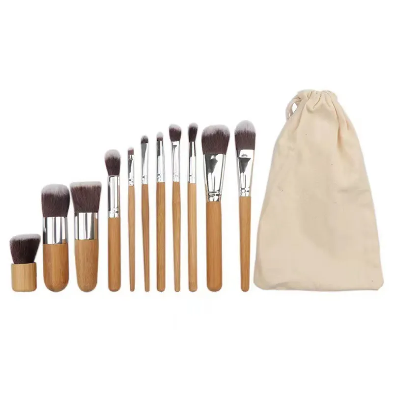 Conjunto de Pincéis de Maquiagem com Logo Personalizado, Cabo de Bambu Natural