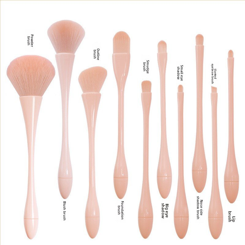 Conjunto de Pincéis de Maquiagem Beautichen 10-Piece para Cintura Fina - Cerdas Sintéticas Macias em Nude para Base, Mistura e Contorno