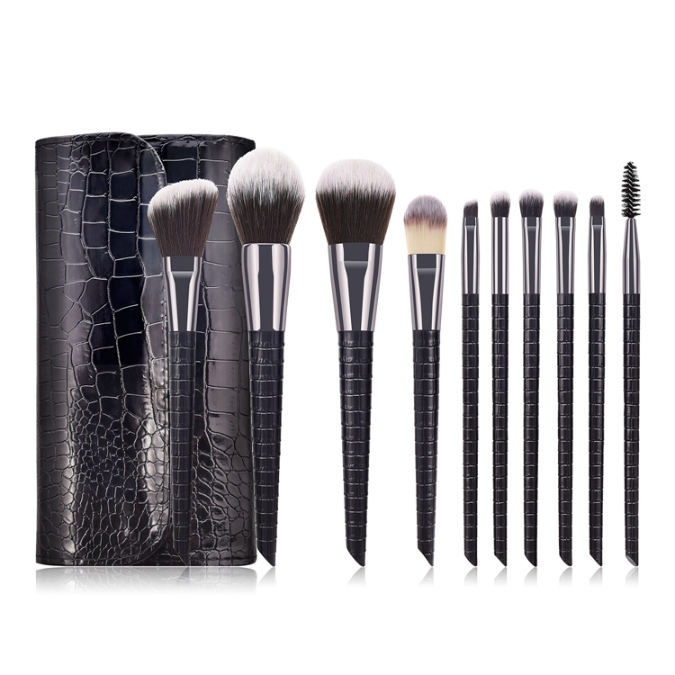 10PCS Conjunto de Pincéis de Maquiagem Personalizados Brancos de Madeira com Bolsa de Cosméticos PU Opcional