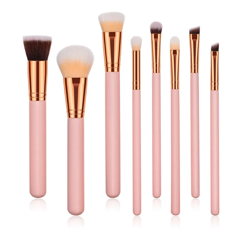 Conjunto de Pincéis de Maquiagem em Fibra de Nylon Personalizado Rosa para Meninas