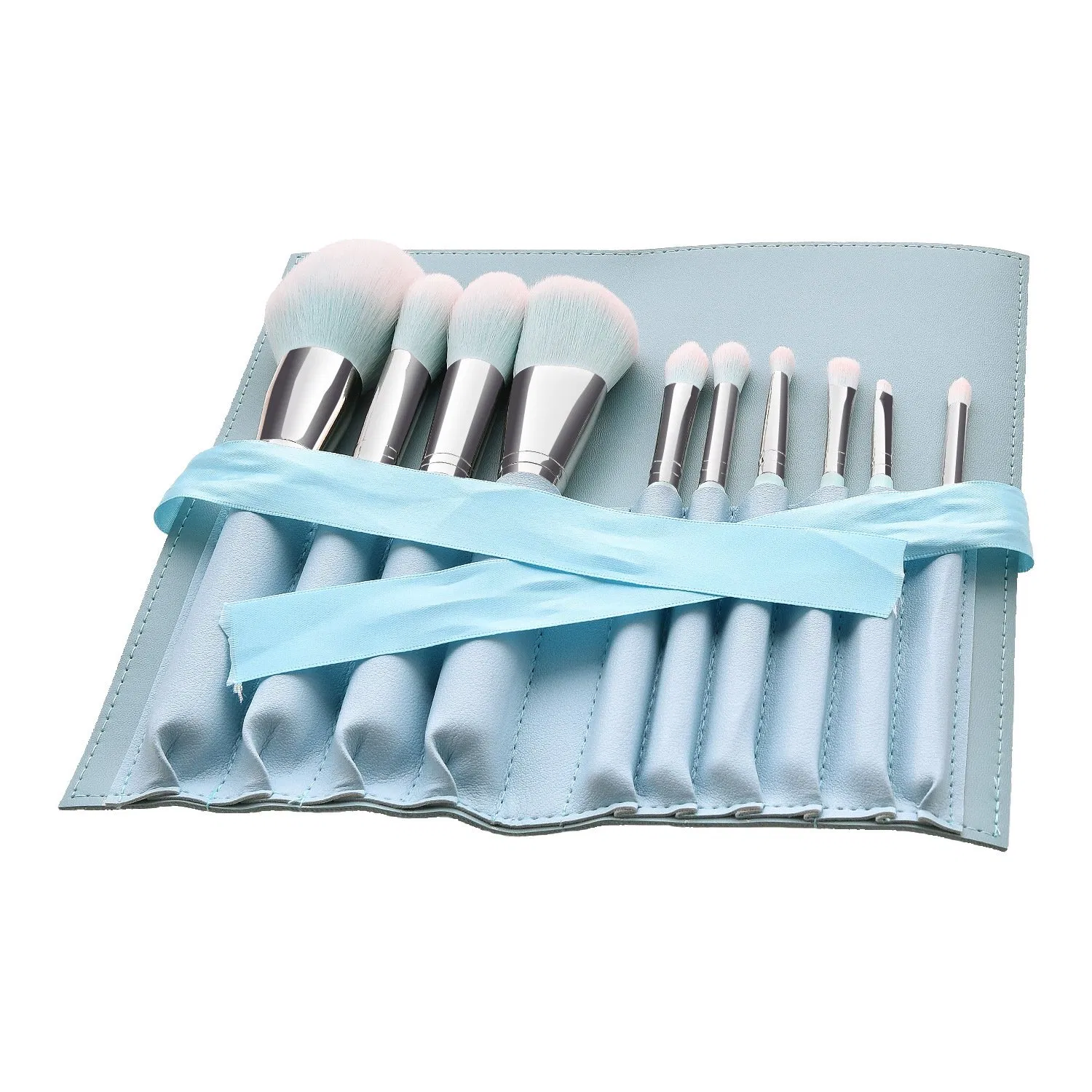 Conjunto de Pincéis de Maquiagem Profissional Beautichen 12-Piece - Cabo de Madeira Azul para Base, Corretivo, Mistura e Contorno com Estojo de Viagem