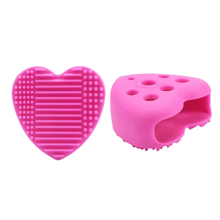 2024 Novo Limpador de Pincéis de Maquiagem em Forma de Coração Portátil 3 em 1 Ferramentas de Maquiagem de Silicone para Limpeza de Maquiagem em Casa e Viagem