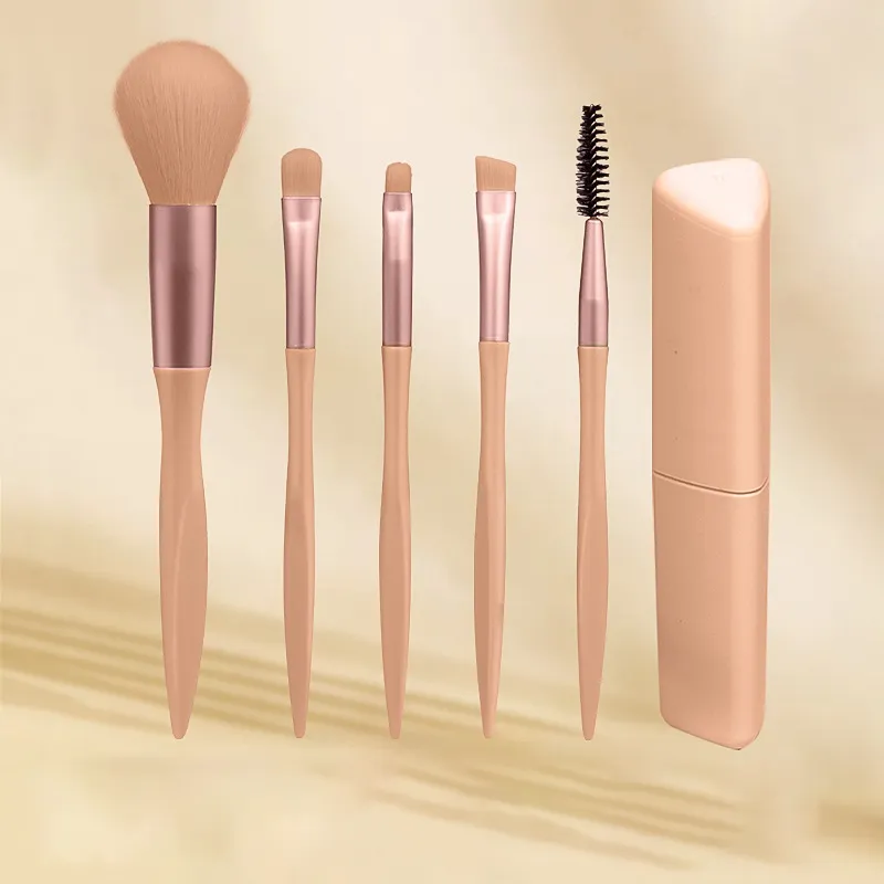 Conjunto de Pincéis de Maquiagem Profissional 5-Piece - Vista superior e embalagem