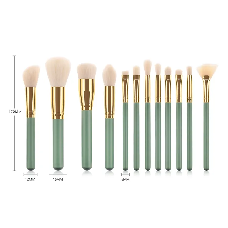 Conjunto de Pincéis de Maquiagem Vegano Sintético Verde Fresco de Baixa MOQ 12PCS