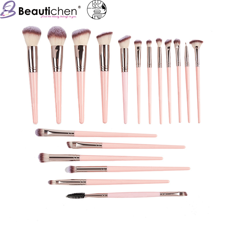 Conjunto de Pincéis de Maquiagem Acrílico Rosa Beautichen 18PCS - Viagem e OEM Personalizado (Resina ABS)