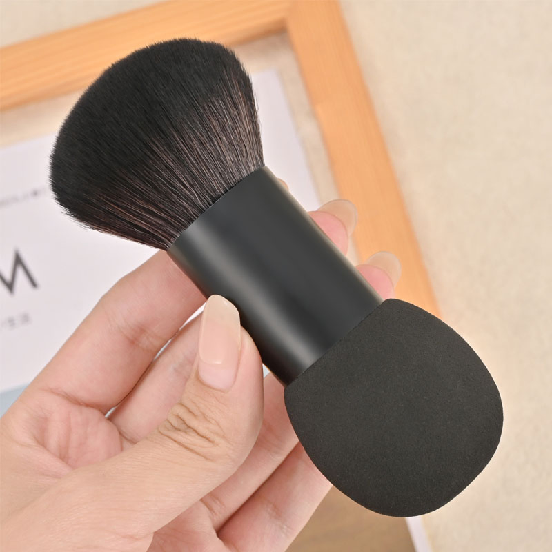 Pincel de Maquiagem Portátil para Blush e Base com Dupla Cabeça Úmida e Seca