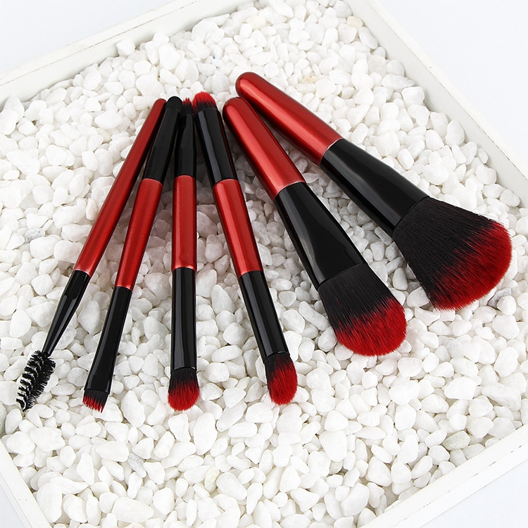 Pincéis de Maquiagem de Alta Qualidade 6PCS com Cabo Rosa Vermelho e Cerdas Sintéticas Veganas Ferrule Prata Personalização de Logo de Alta Qualidade
