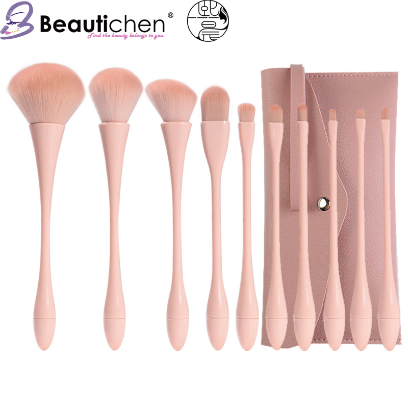Conjunto de Pincéis de Maquiagem Beautichen 10-Piece para Cintura Fina - Cerdas Sintéticas Macias em Nude para Base, Mistura e Contorno