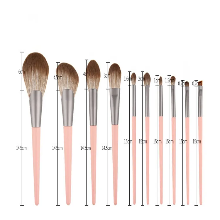10PCS Conjunto de Pincéis de Maquiagem Personalizados em Rayon Ultrafino com Cabo de Madeira Rosa Vegano
