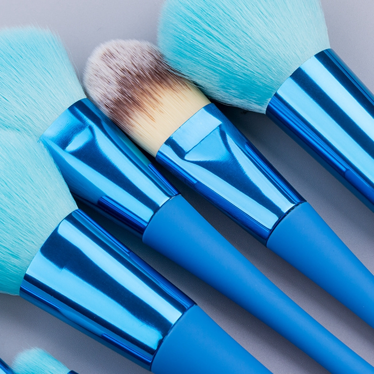 Crie Sua Própria Marca Logotipo Personalizado 10PCS Conjunto de Pincéis de Maquiagem de Cabelo Sintético Vermelho Azul Rótulo Privado para Ferramenta Cosmética de Beleza Feminina