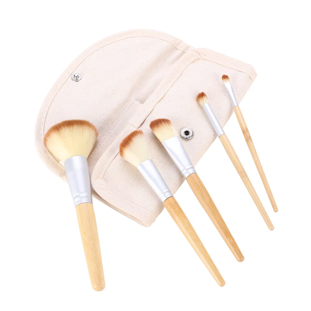 Conjunto de Pincéis de Maquiagem para Viagem Beautichen 5PCS com Estojo de Lona – Cerdas Sintéticas Macias, Kit de Pincéis Cosméticos Portátil – Pincéis de Maquiagem Mini para Uso Diário