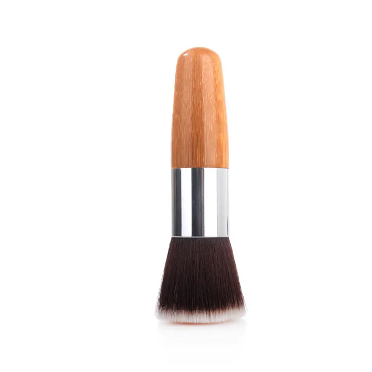 Pincéis de Maquiagem Veganos Pincel de Pó para Fundação Marca Privada Logo Sintético Kabuki Único Cabo de Bambu Pincel de Fundação de Topo Plano