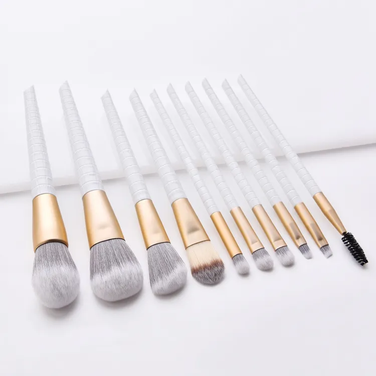 10PCS Conjunto de Pincéis de Maquiagem Personalizados Brancos de Madeira com Bolsa de Cosméticos PU Opcional