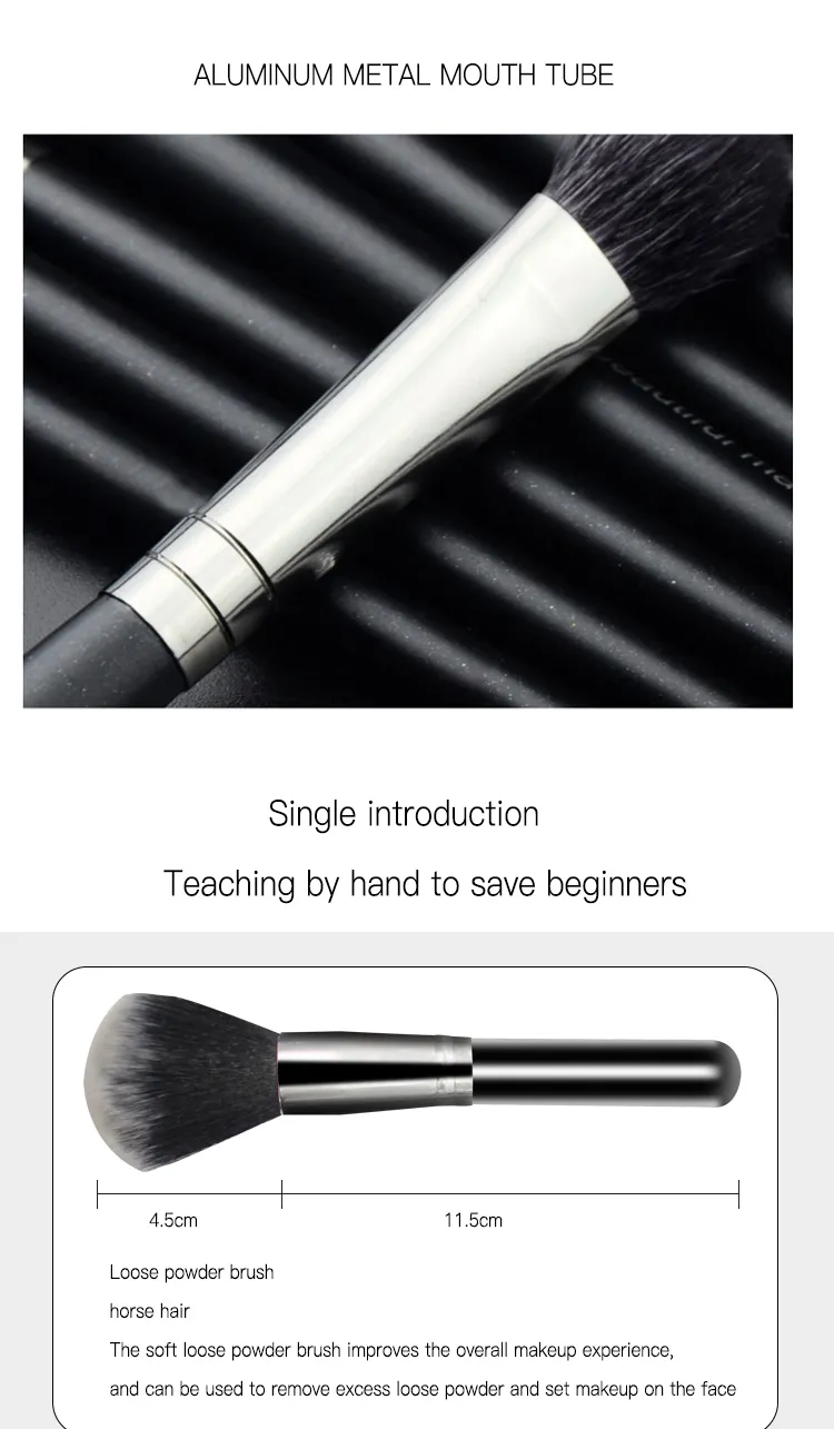 14PCS Conjuntos de Pincéis de Maquiagem Preto Profissional Kabuki Sintético Premium