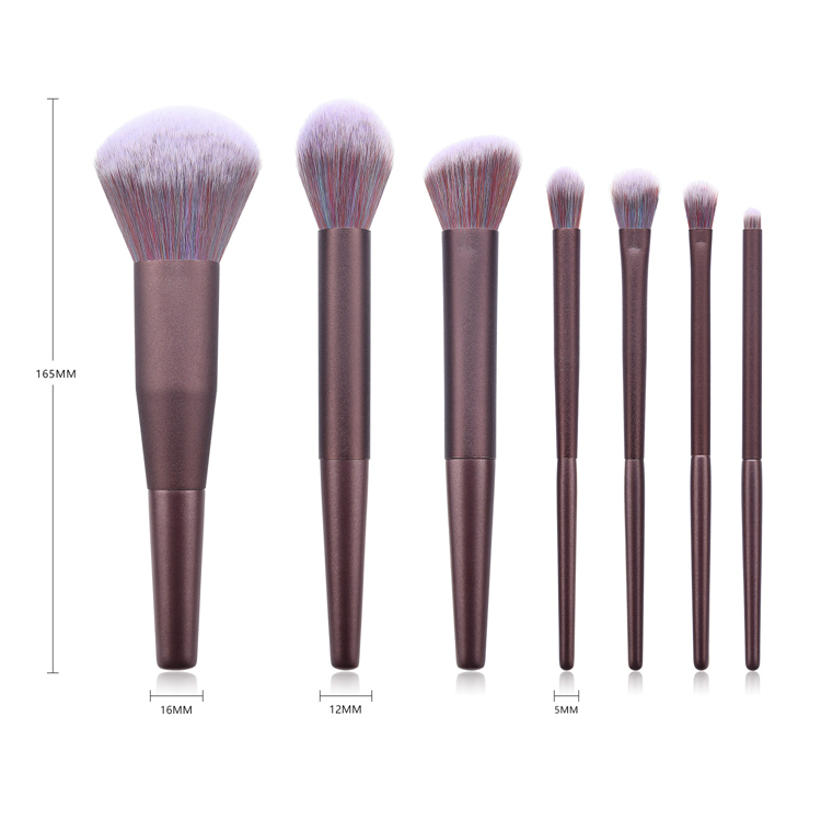 Conjunto de Pincéis de Maquiagem de Viagem Clássico com Cabo de Madeira Roxo de Alta Qualidade 7PCS