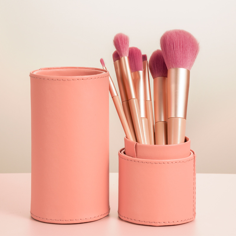 Pincel de Maquiagem Kabuki Rosa Dourado de Luxo para Acabamento Perfeito
