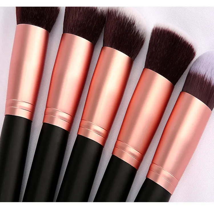Venda Quente da Amazon 14 Pincéis de Maquiagem Naturais Veganos Foscos em Ouro Rosa Conjunto de Pincéis de Beleza para Base