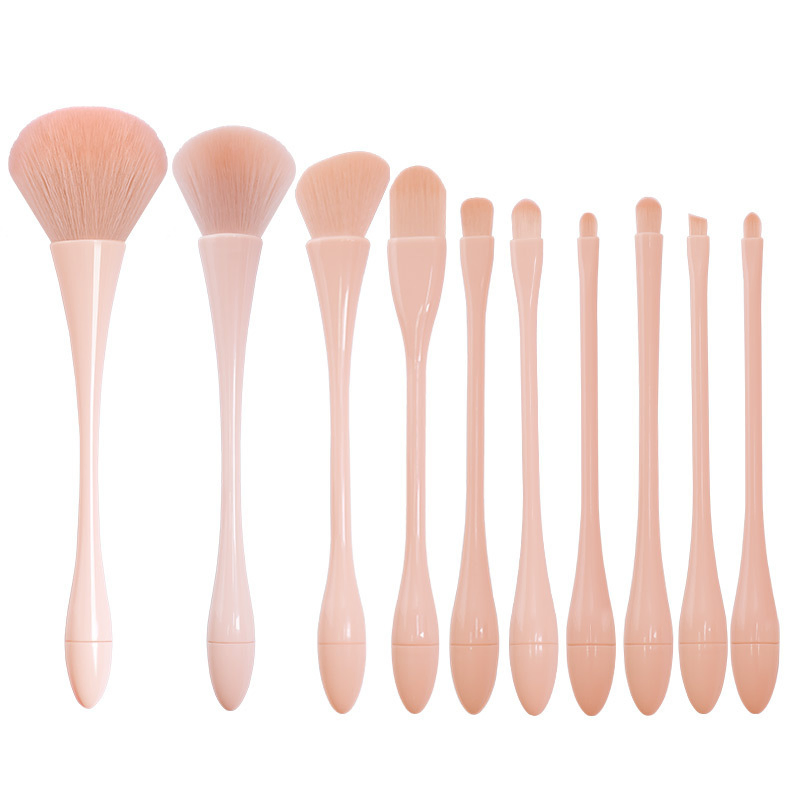 Conjunto de Pincéis de Maquiagem Beautichen 10-Piece para Cintura Fina - Cerdas Sintéticas Macias em Nude para Base, Mistura e Contorno