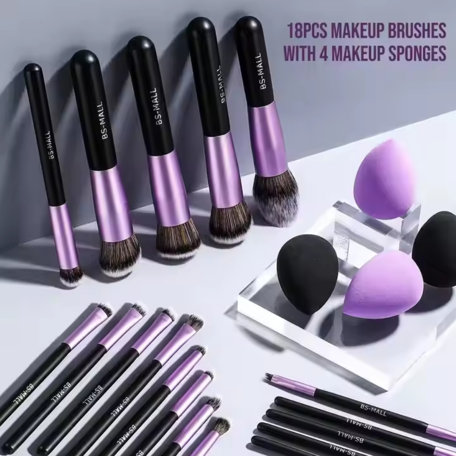 Conjunto de escovas de make-up Pincel angular Brush Fan Brush Vegan Synthetic 18 Escovas de maquilhagem cosméticas