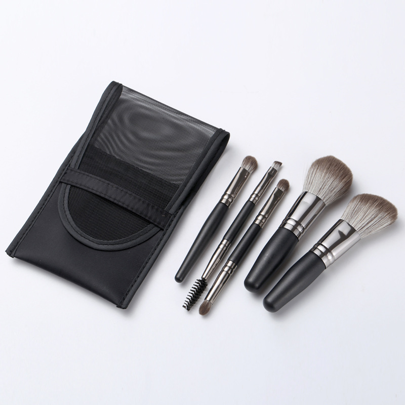Hot Sales Vegan Hair 5PCS Mini Travel Makeup Brush Set with Cosmetic Bag