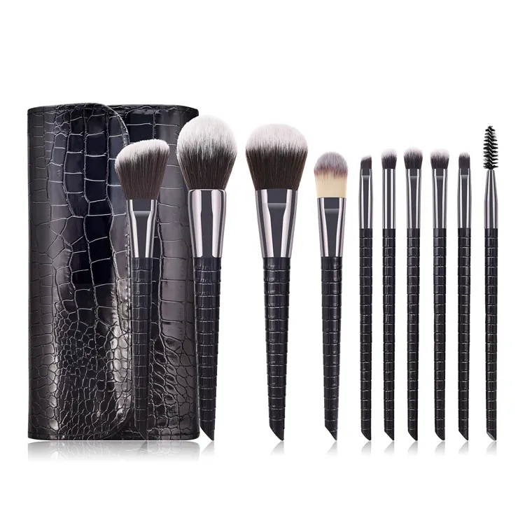 10PCS Conjunto de Pincéis de Maquiagem Personalizados Brancos de Madeira com Bolsa de Cosméticos PU Opcional