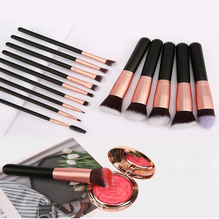 Venda Quente da Amazon 14 Pincéis de Maquiagem Naturais Veganos Foscos em Ouro Rosa Conjunto de Pincéis de Beleza para Base
