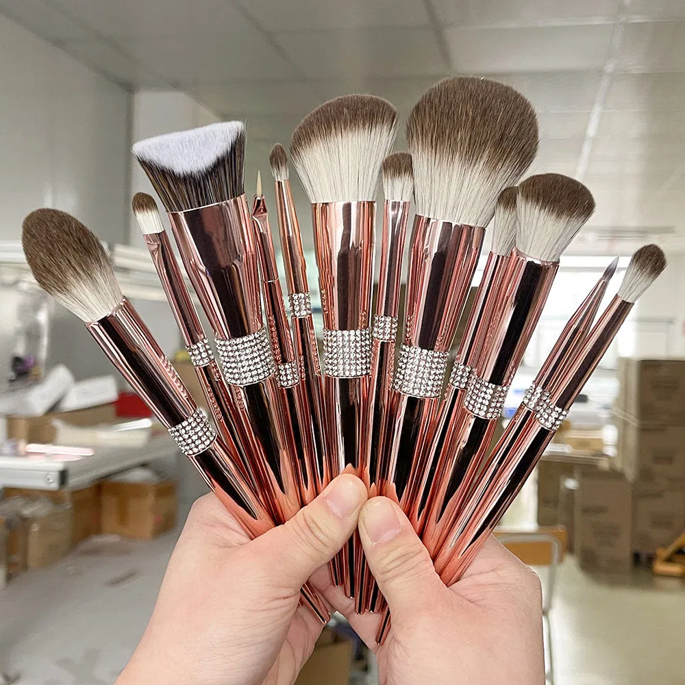 12PC Pincéis de Maquiagem Personalizados Kabuki Brilhante Rosa Ouro Pincéis de Base Cosméticos Pincel Facial Macio Limpador Pincéis de Maquiagem Rosa