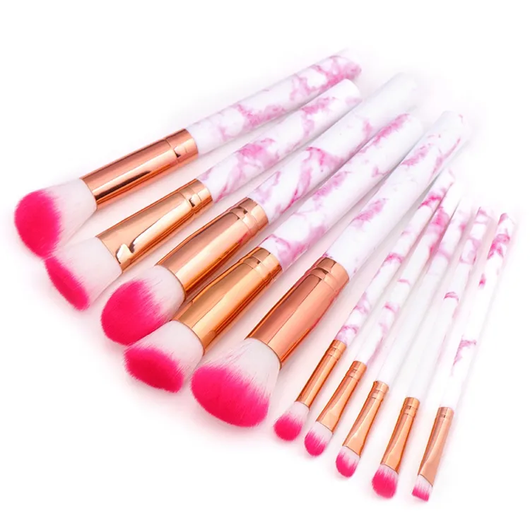 10 Conjunto de Pincéis de Maquiagem em Mármore Cabo Personalizado Fashionável Pincel Azul Pavao Etiqueta Privada Pincéis Cosméticos Maquillaje