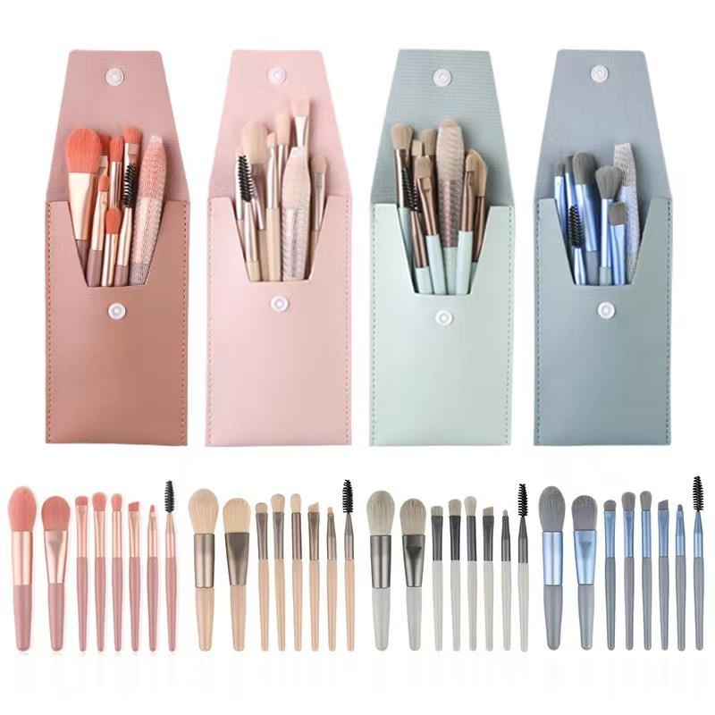 Conjunto de Pincéis de Maquiagem Portátil 8-Piece Macio e Antiaderente para Pó, Blush e Sombra