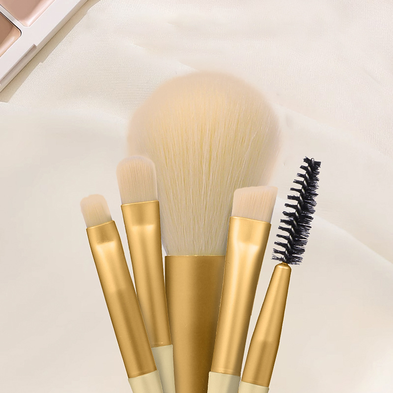 Conjunto de Pincéis de Maquiagem Profissional Beautichen 5-Piece - Cabo de Alumínio com Cerdas Sintéticas para Base, Corretivo, Mistura, Sombra e Contorno