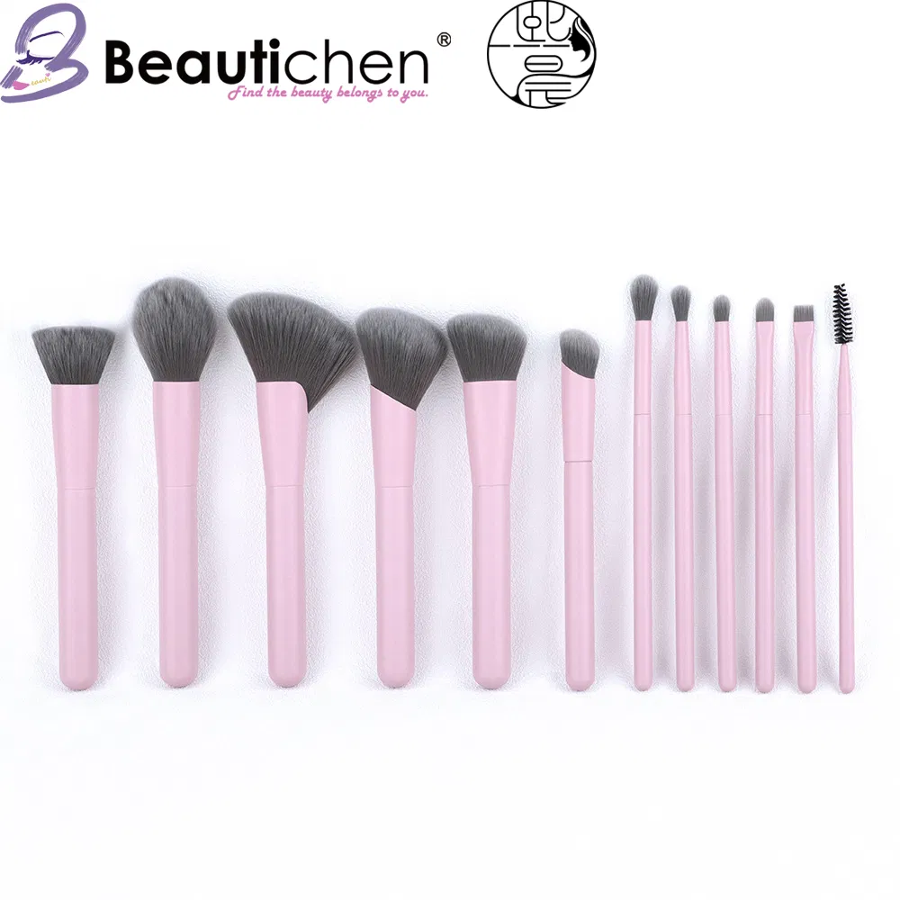 Conjunto de Pincéis de Maquiagem Veganos Pink Beautichen 12PCS - Pincel de Base Sintético Profissional de Marca Privada