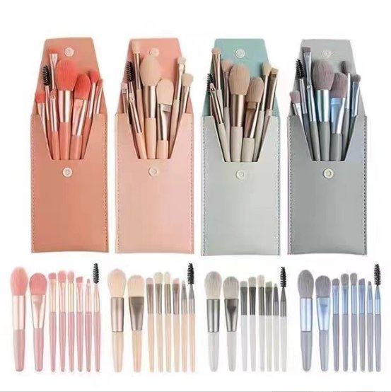 8-Piece Conjunto de Pincéis de Maquiagem Mini, Pincel de Sombra, Pincel de Corretivo, Pincel de Pó, Kit de Cerdas Macias para Iniciantes, Ferramentas de Beleza