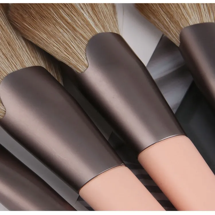10PCS Conjunto de Pincéis de Maquiagem Personalizados em Rayon Ultrafino com Cabo de Madeira Rosa Vegano