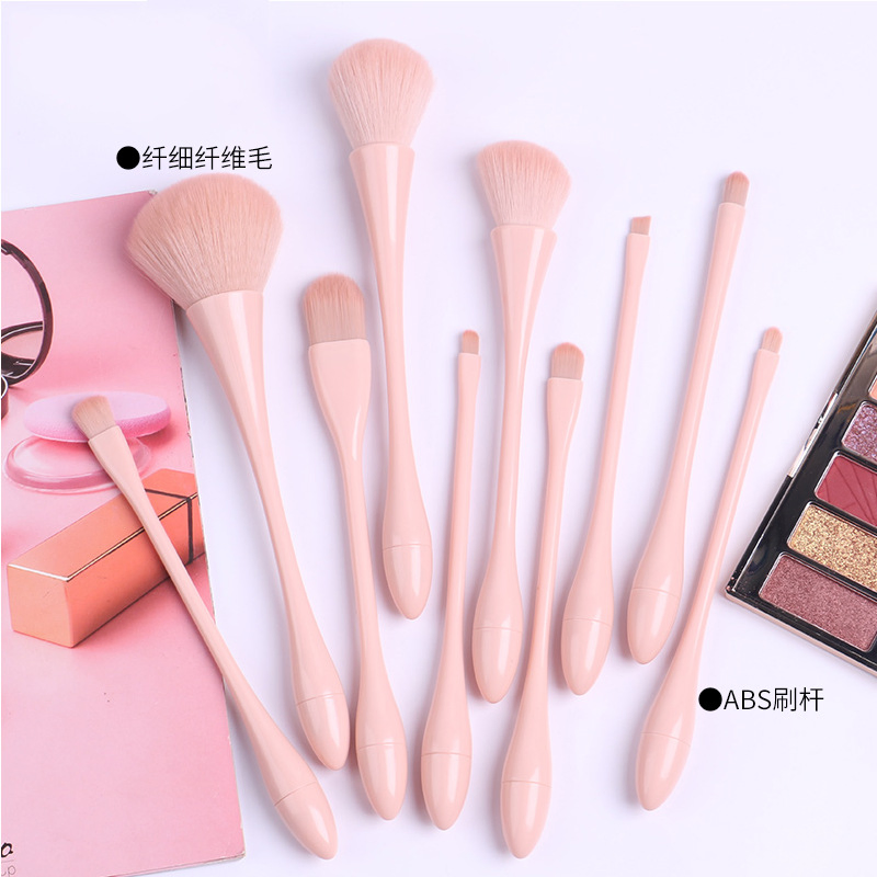 Conjunto de Pincéis de Maquiagem Beautichen 10-Piece para Cintura Fina - Cerdas Sintéticas Macias em Nude para Base, Mistura e Contorno