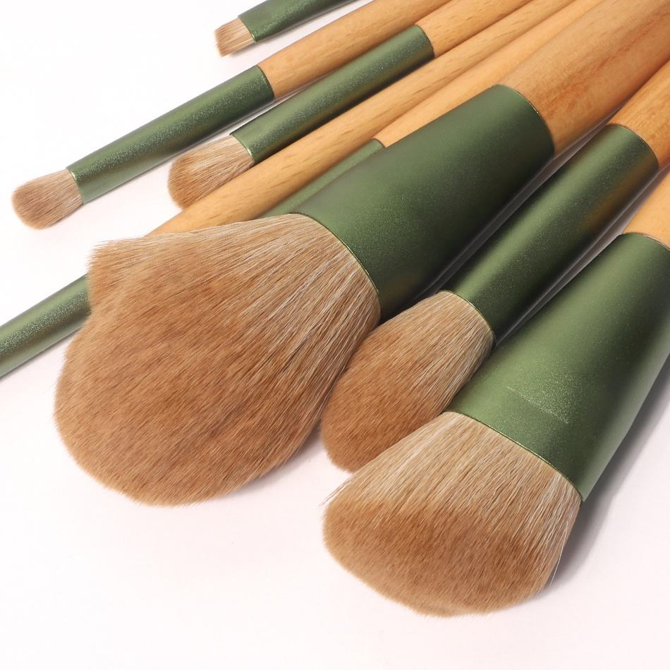 2023 Popular 10PCS Conjunto de Pincéis de Maquiagem Personalizados com Logo de Fibra Sintética com Cabo de Madeira Vegano e Livre de Crueldade