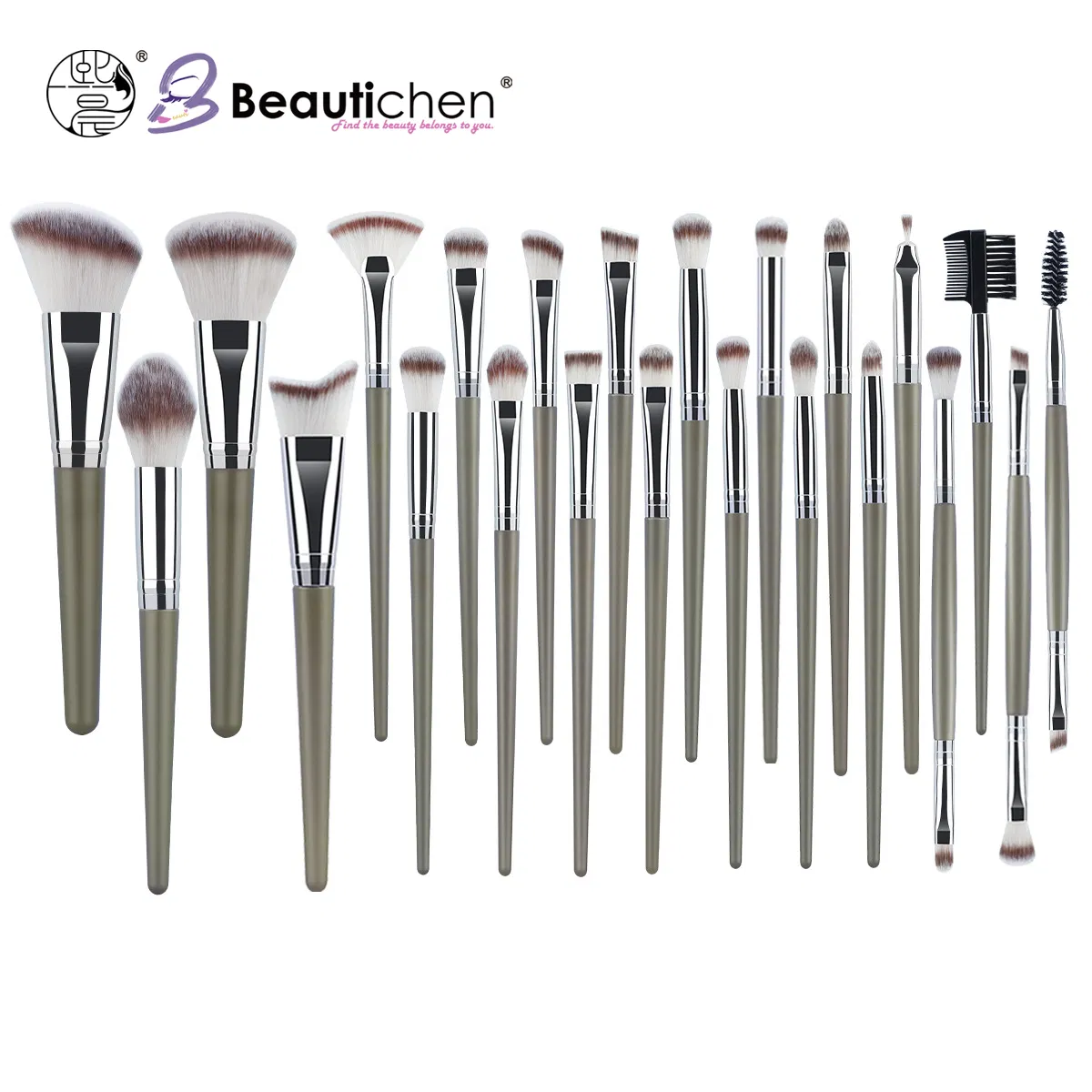 Conjunto de Pincéis de Maquiagem Profissional Beautichen 20-Piece Verde Cinza com Estojo de Viagem – Cerdas Sintéticas Macias, Pincéis para o Rosto, Olhos e Lábios