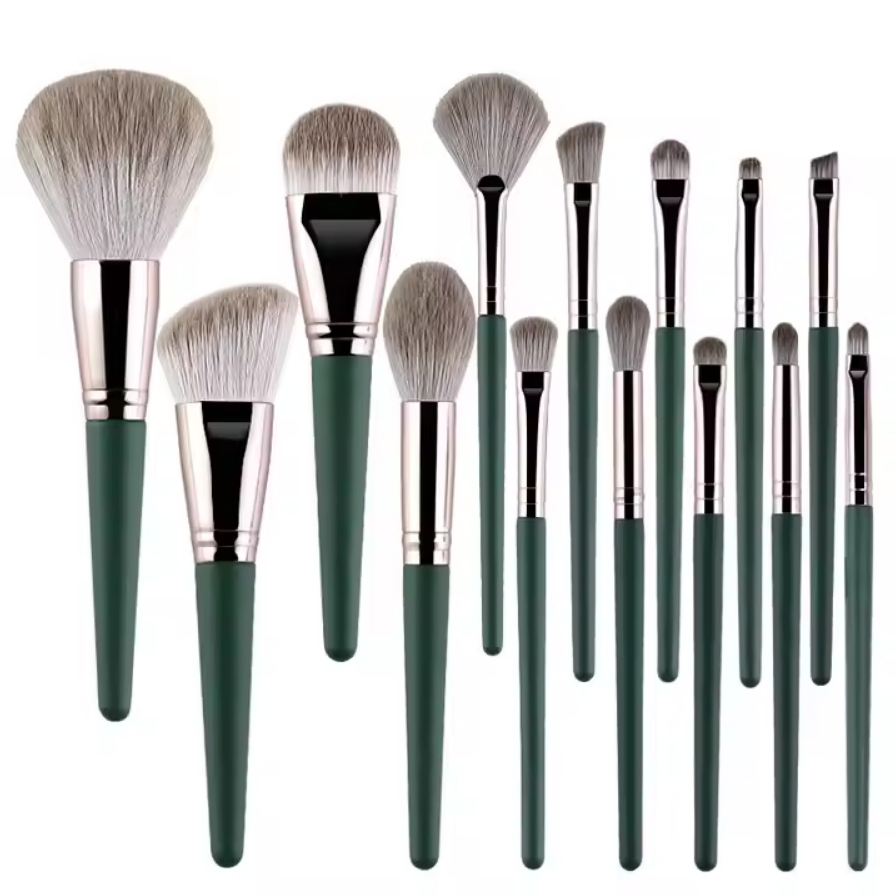 Escova de Maquiagem Vegana para Sombra com Cabo de Madeira 14 PCS