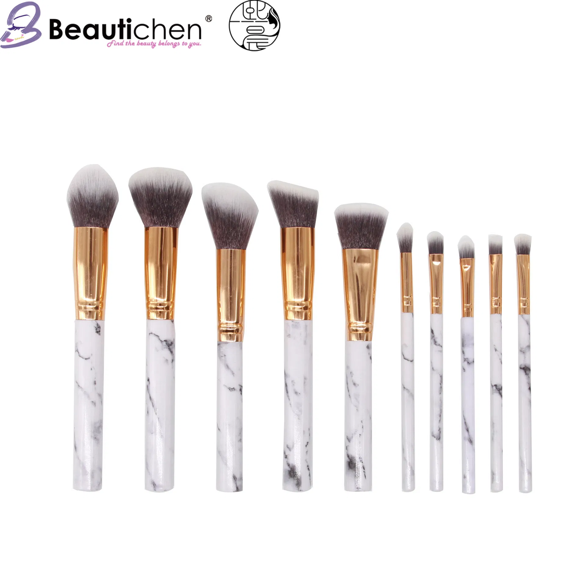 Conjunto de Pincéis de Maquiagem Beautichen em Mármore 10PCS, 5 Pincéis de Maquiagem Grandes 5 Pincéis de Maquiagem Pequenos, Conjunto de Pincéis de Maquiagem Portátil para Viagem (branco + mármore)