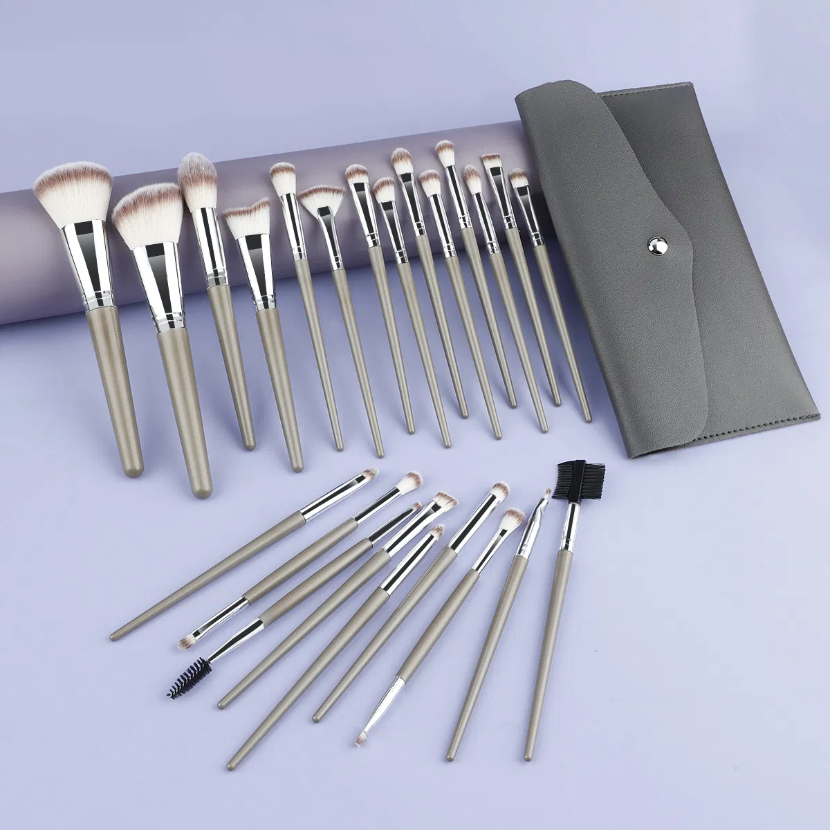 Conjunto de Pincéis de Maquiagem Profissional Beautichen 20-Piece Verde Cinza com Estojo de Viagem – Cerdas Sintéticas Macias, Pincéis para o Rosto, Olhos e Lábios