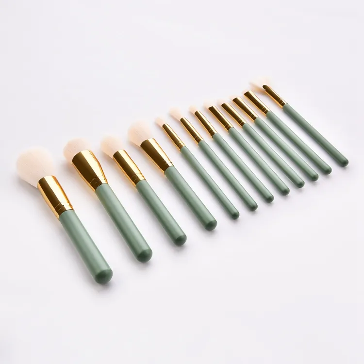 Conjunto de Pincéis de Maquiagem Vegano Sintético Verde Fresco de Baixa MOQ 12PCS