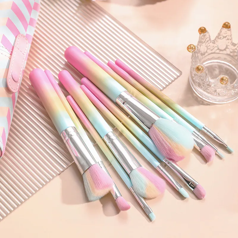 Pincéis de Maquiagem Coloridos Marca Privada 10PCS Pincéis de Maquiagem Cosméticos Personalizados Arco-Íris com Suporte